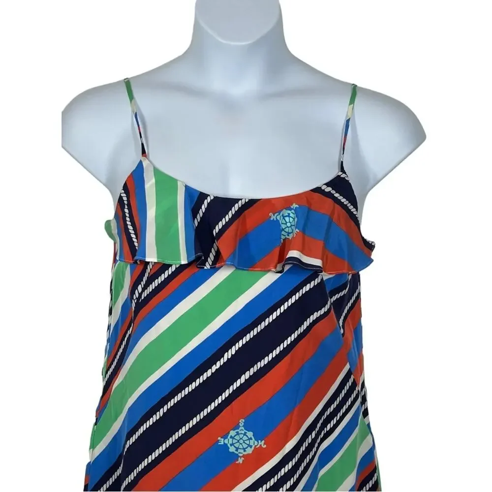 Lilly Pulitzer Laya Silk Mini Dress Small Nautical Compass Ruffle Preppy - Picture 3 of 15